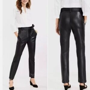 LOFT Black Faux Leather Trousers High-Waisted Straight Leg